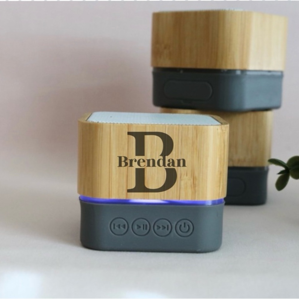 Mini Bamboo and Silicone Personalized Bluetooth Speakers.